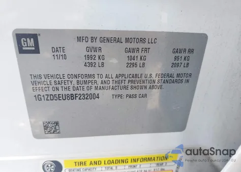 2011 Chevrolet Malibu 2Lt из США, поврежденный, VIN 1G1ZD5EU8BF232004